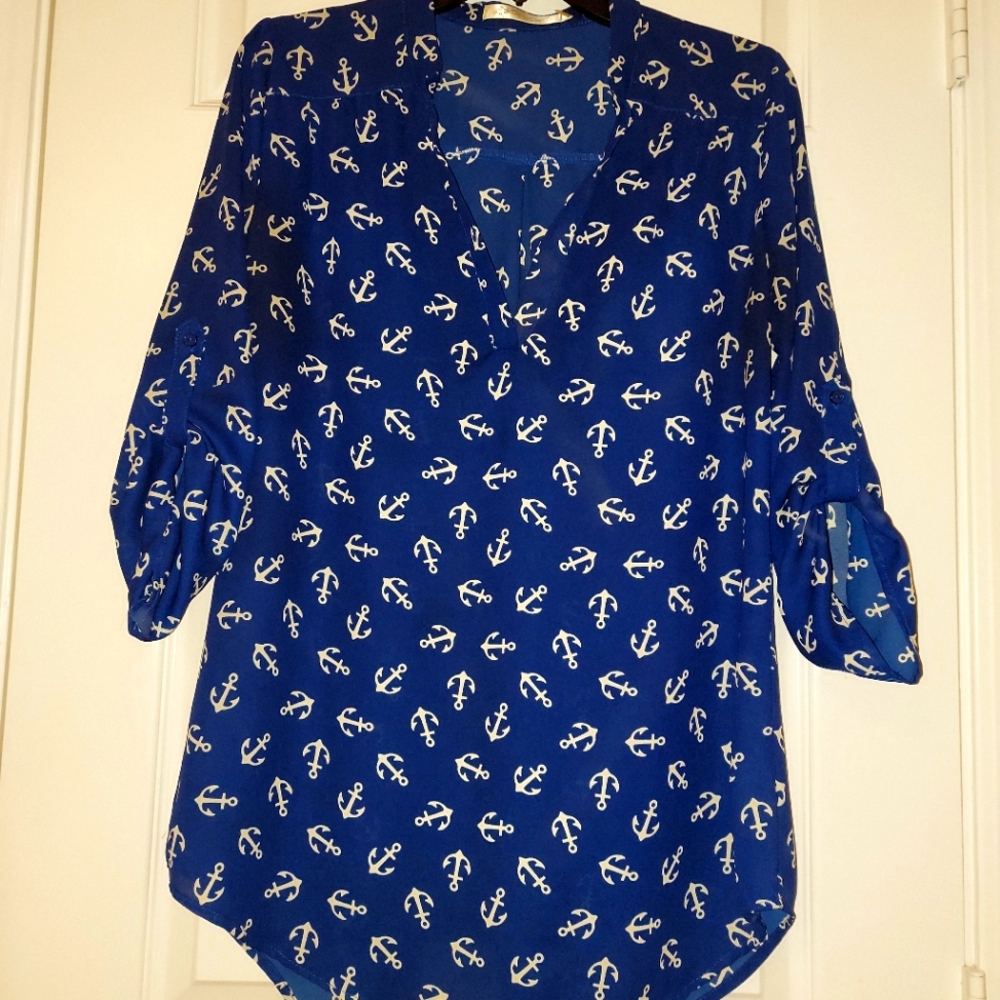 Nautical print blue shirt tunic top cover up